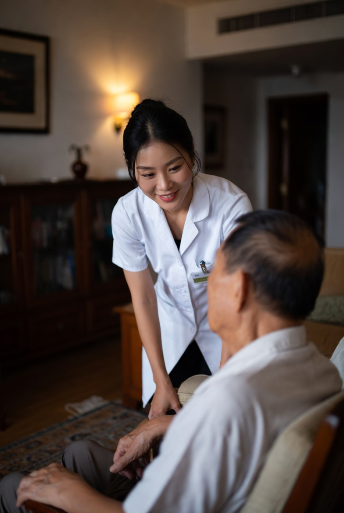 Medical professional administering care at a California licensed RCFE facility - Aegis Training & Consulting Services